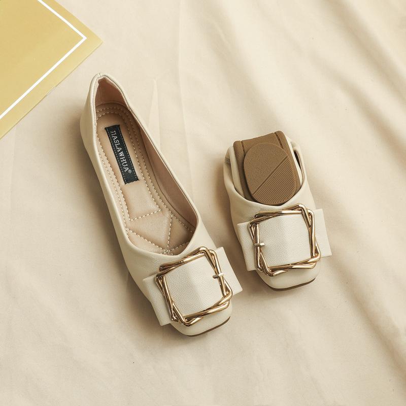 Flat Single Shoes Women's Spring and Autumn 2025 New Shallow Soft Leather Square Head 4143 Large Size Women's Shoes Soft Sole Doudou Shoes