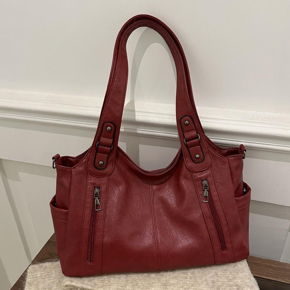 Retro PU Shoulder Bag Large Capacity Underarm Tote Bag Casual Commuting Handbag Work