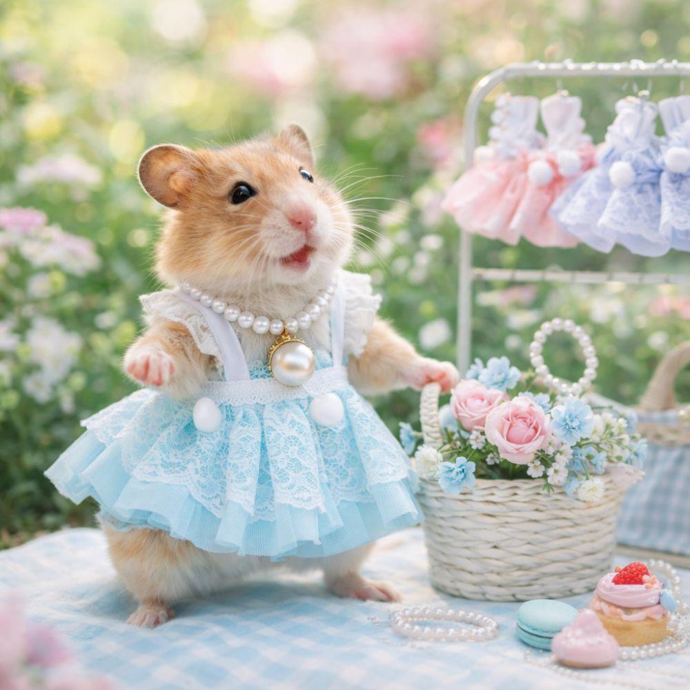 Beautiful Hamster Lace Skirt Comfortable Handmade Animals Princess Dress with Pearl Necklace Small Pet Vest Indoor Outdoor