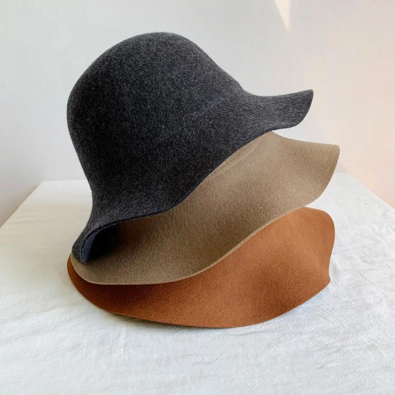 2025 NEW Fedora Hat Women's Autumn Wave Curled English Retro Versatile Fisherman Hat Fashion Hepburn Style Woolen Top Hat