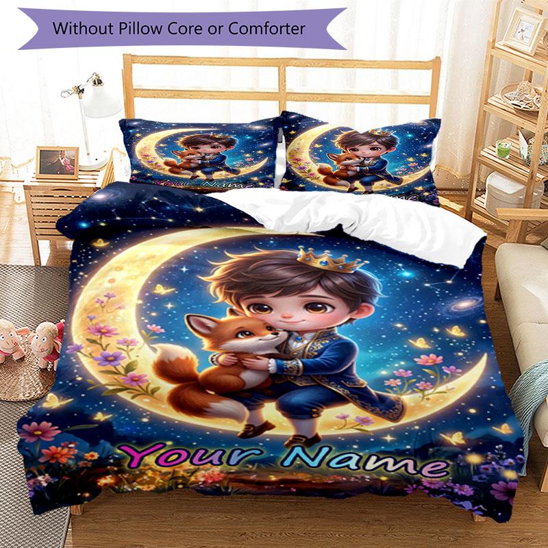 3PC Custom Name Moonlit Fantasy Adventure Bedding Set Duvet Cover Closure Includes 1 Duvet Cover & 2 Pillowcases for Bedroom