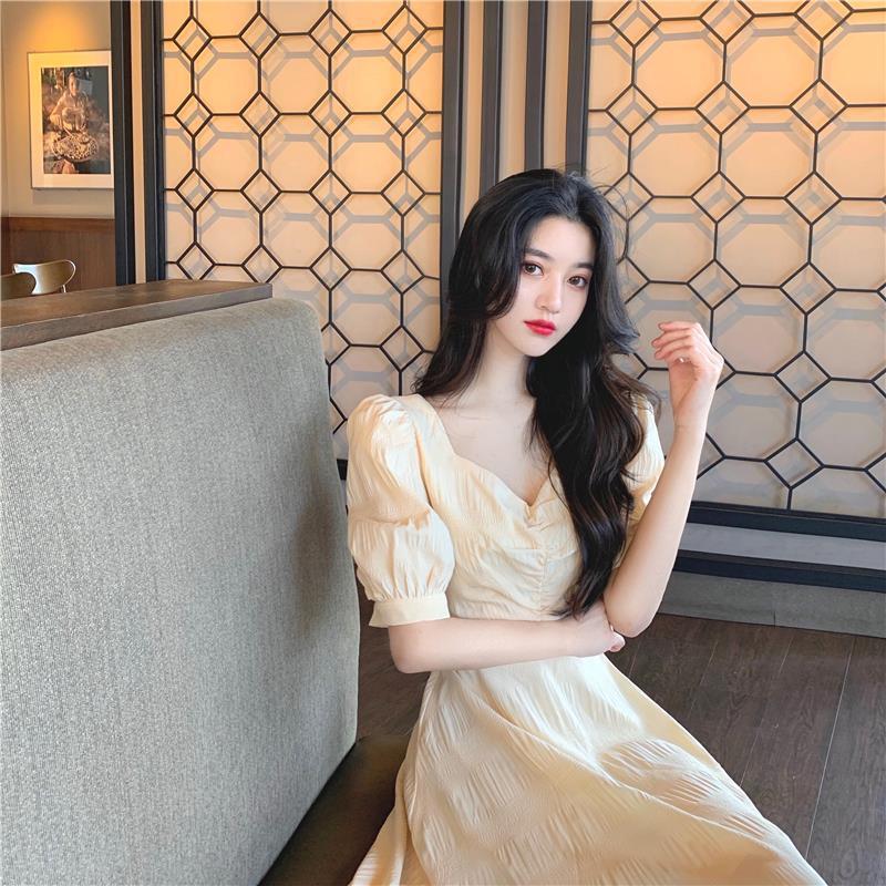 Yuli Cloth French Campanula Petite Puff Sleeve Backless Summer Dress for Women