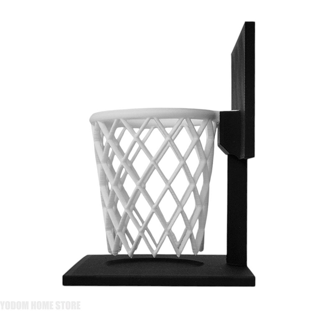 Basketball Hoop Pen Holder 3D Printed - Creative Desktop Organizer with Black Base and White Mesh Design Space-Saving