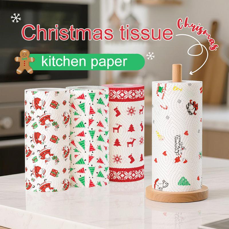 40Pcs/Roll Grease-proof Paper Food Paper Fried Food Paper Dish Towel Christmas Pattern Disposable Snacks Paper Kitchen Supplies
