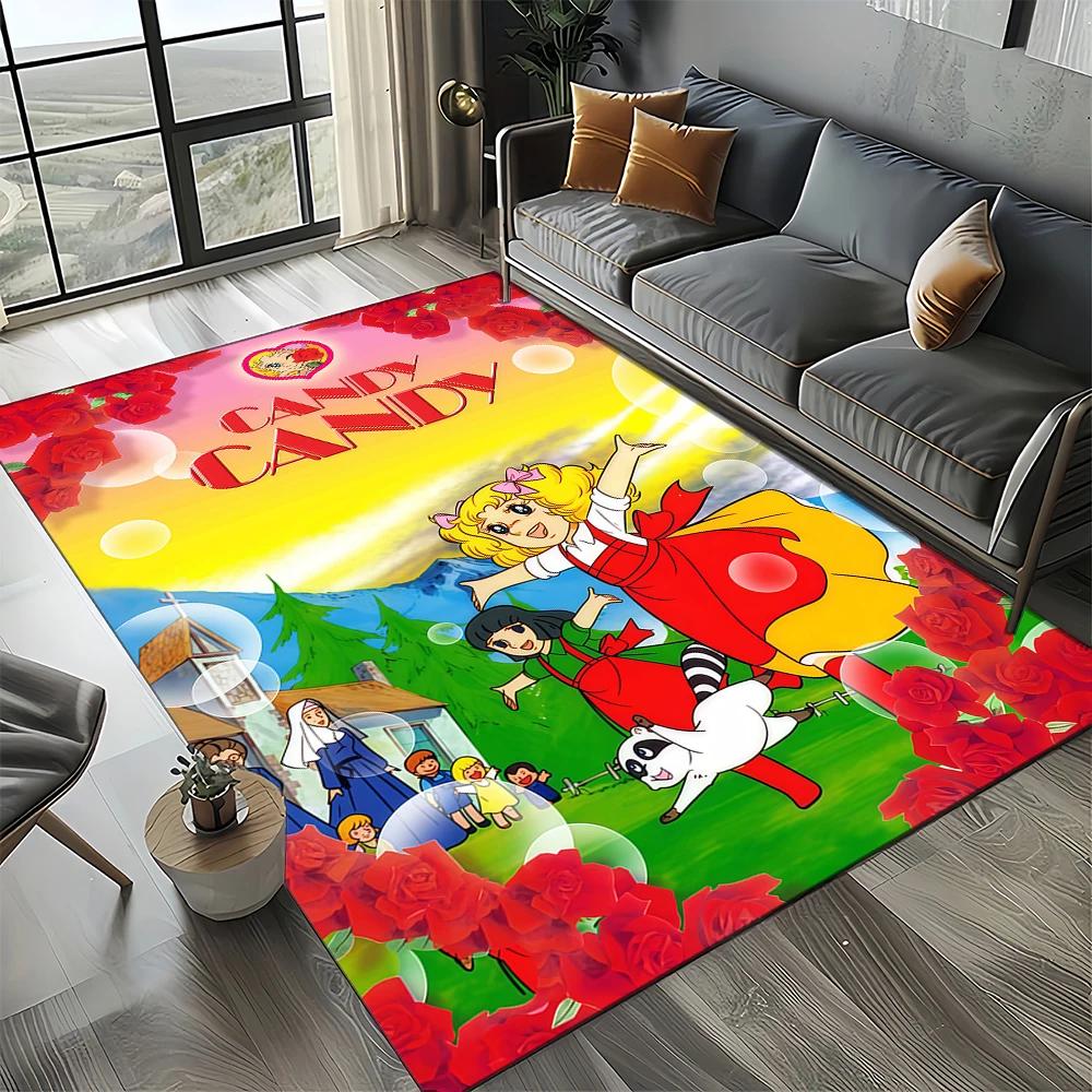 2025 Neuer Stil Süßigkeit Süße Mädchen Cartoon Anime Teppich für Wohnzimmer Schlafzimmer Dekoration, Rutschfeste Dekoration für Sofa Fußmatte Kinder