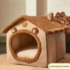 Pet Bed with Removable Cushion Pillow Cartoon Bear Enclosed Cat Dog House Kitten Puppy Warm Plush Sleeping Nest Pet Supplies