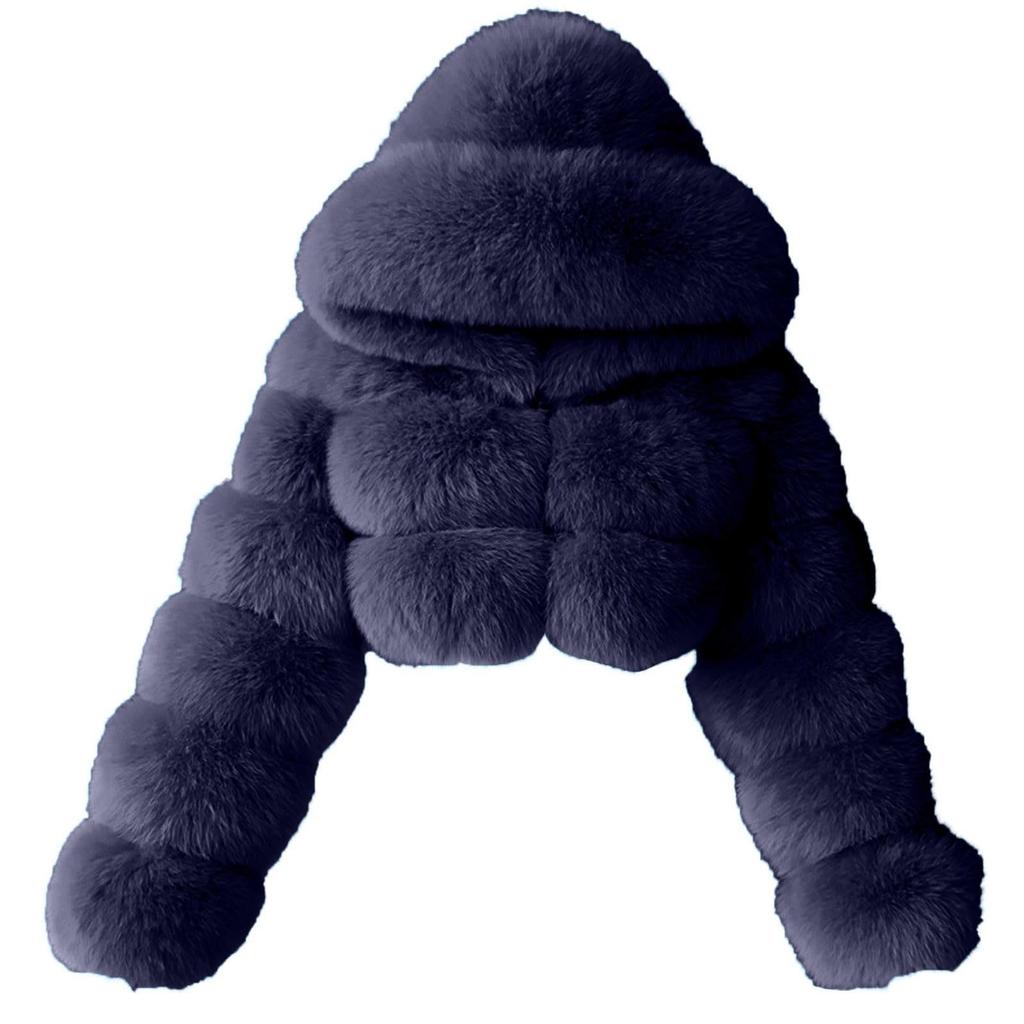Kurtka damska modna, jednokolorowa, z długim rękawem i kapturem, pluszowa