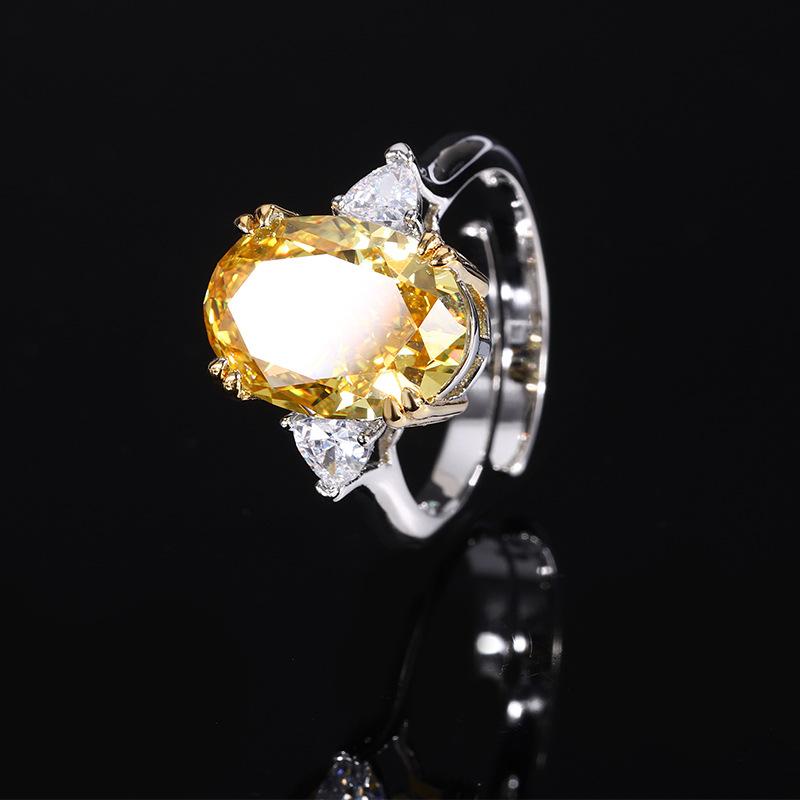 

Jewelry Copper Bottom Gold-Plated High Carbon Diamond Ice Flower Cut Pigeon Egg Copper Inlaid Small Fresh Ring Female 10 * 14