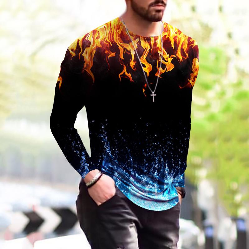 

Mens Fashion Retro Sports Fitness Outdoor 3d Digital Printed T Shirt Long Sleeve Shirt Top Tee Shirt Retro Style Handsome