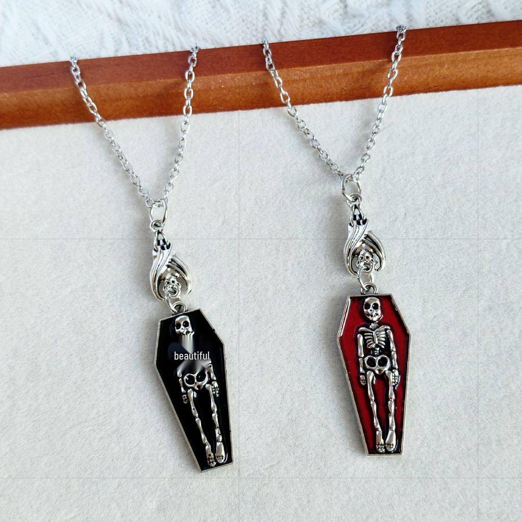 Retro Skull Coffin Pendant Necklace: Halloween Dark Style