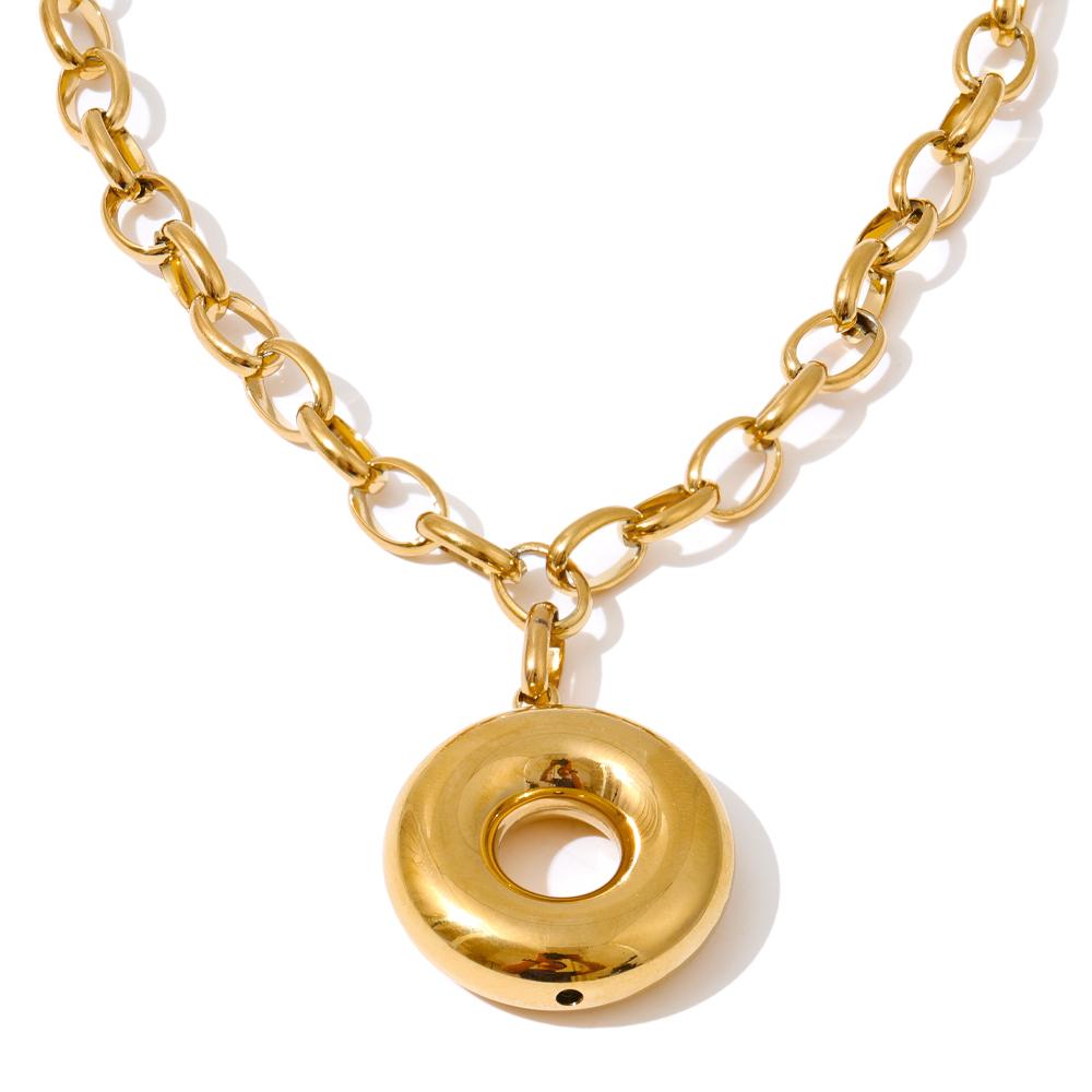 

Yhpup Smooth Stainless Steel Chunky Round Pendant Statement Necklace 18K Golden Plated Waterproof Arrivals Collar Jewelry