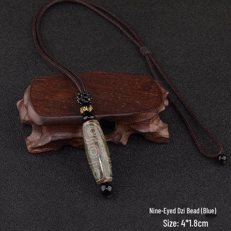 Men s Tibetan Nine-Eyed Dzi Agate Pendant Necklace with Prayer Beads - Long, Retro, Versatile Sweater Chain for Couples