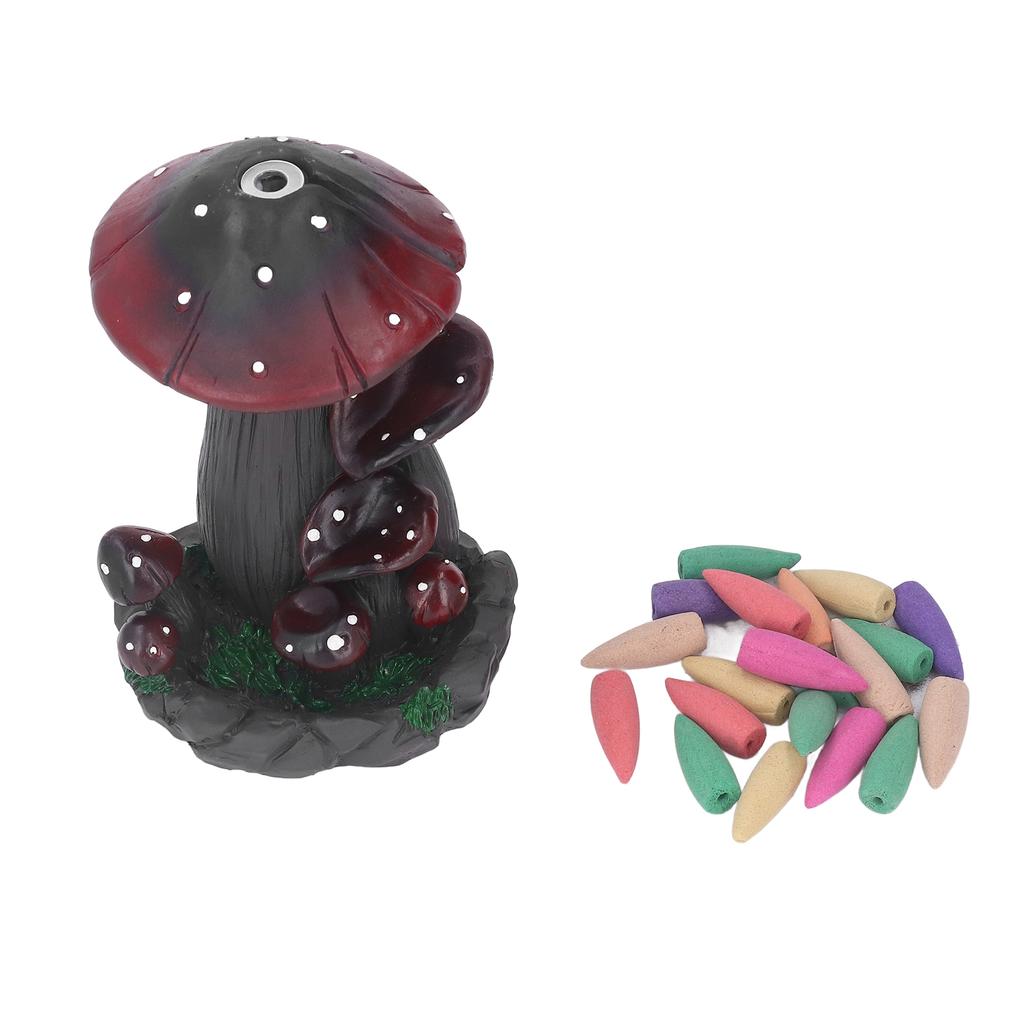 Mushroom Backflow Incense Burner Handmade with 20 Incense Cones Unique Visual Smoke Effect for Bedroom Meditation Relaxation