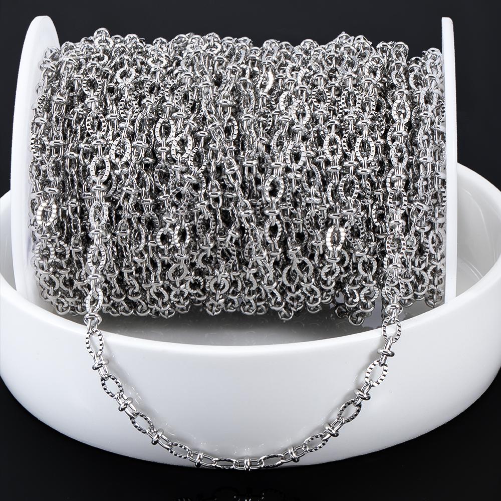 2M Stainless Steel Embossed Radial Grain Link Chain Metal Beads Steel Color Chains Jewelry Making DIY Bracelet Necklace Material