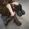 2026 Wiosna Nowe Retro Wycinane Botki Damskie Prawdziwa Skóra Zamek Grubszy Obcas Vintage Buty dla Pań