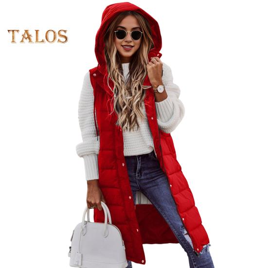 

Женский зимний жилет, пальто с капюшоном, однотонный, на молнии, без рукавов, с подкладкой, толстый, средней длины, ветрозащитный, теплый, женский жилет XXL красный