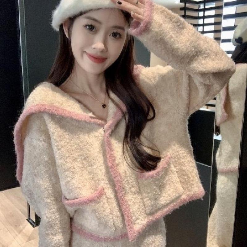 Women's Sweet Spring/Fall High-Waisted Knit Cardigan & Mid-Length Skirt Set