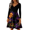 Women's Vintage Casual Halloween Dress with Long Sleeve V-Neck and Blood Drop Print