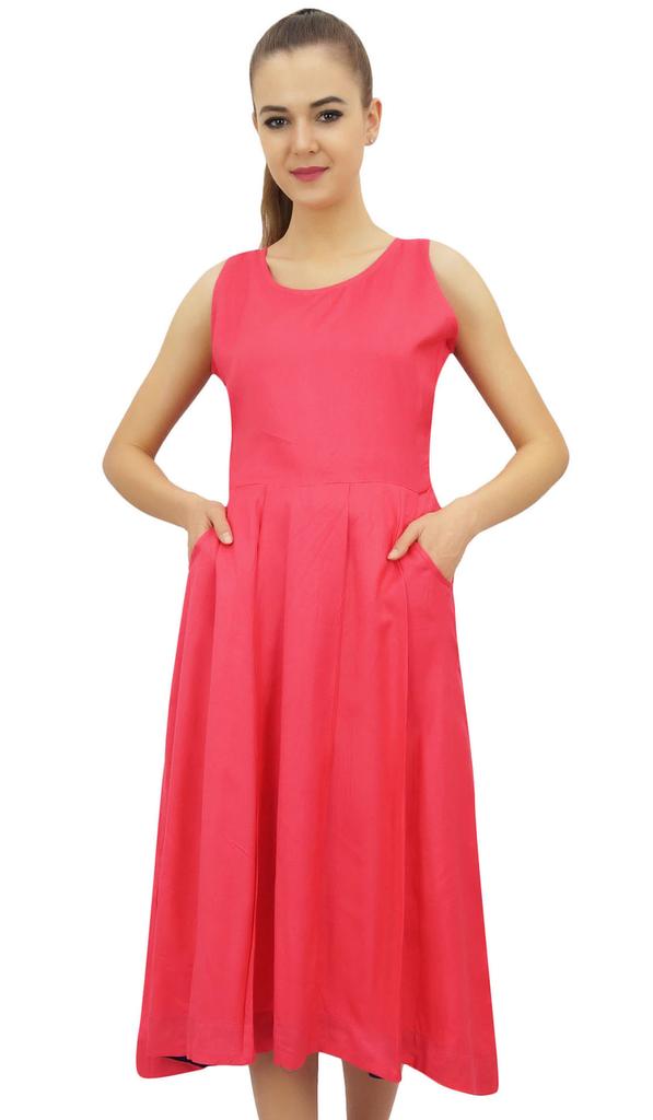 Bimba Women's Designer Rayon Dress With Pockets Solid Aqua Maxi With Scarf -