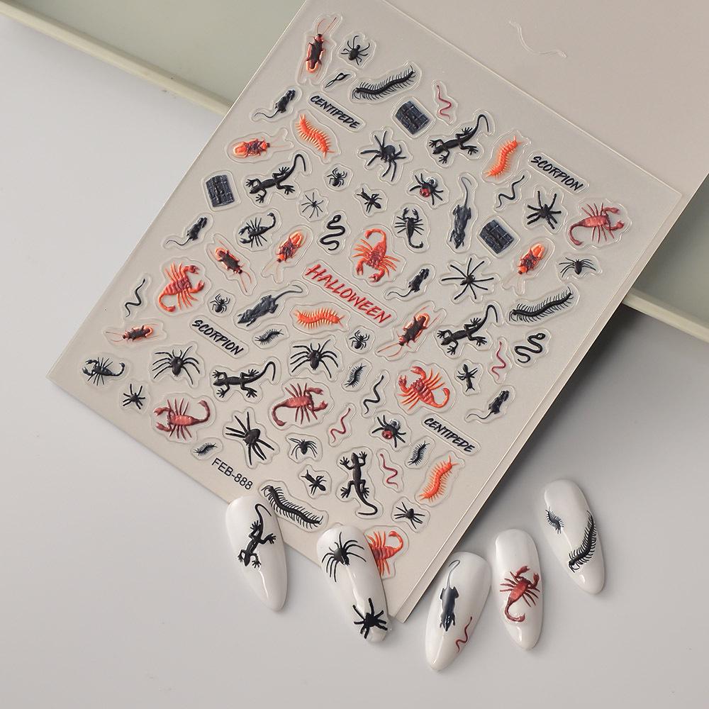 Embossed Halloween Nail Stickers: Cute Spider, Bat & Pumpkin Designs