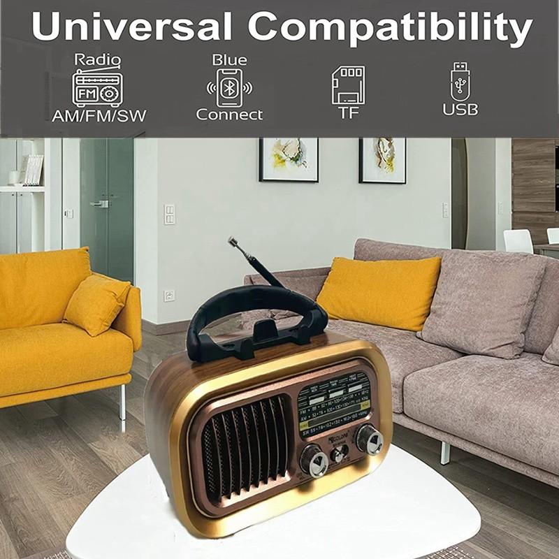 Classic Retro FM/AM/SW Radio Portable Full Band Radio Receiver Wireless Bluetooth Speaker MP3 Player Support USB/TF Card
