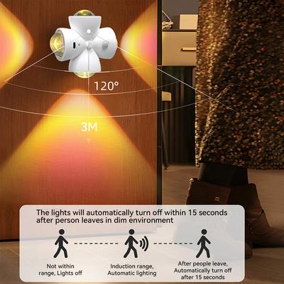 USB Smart Bewegungssensor Neuheitslampe 4-seitige Beleuchtung 3 Modi Wandmontage Atmosphärenlampe für Schlafzimmer Halloween Weihnachtsdeko