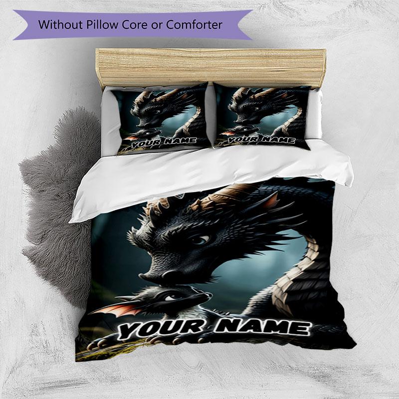 3PC Custom Name Dragon Moment Bedding Set Duvet Cover Closure Includes 1 Duvet Cover & 2 Pillowcases for Bedroom