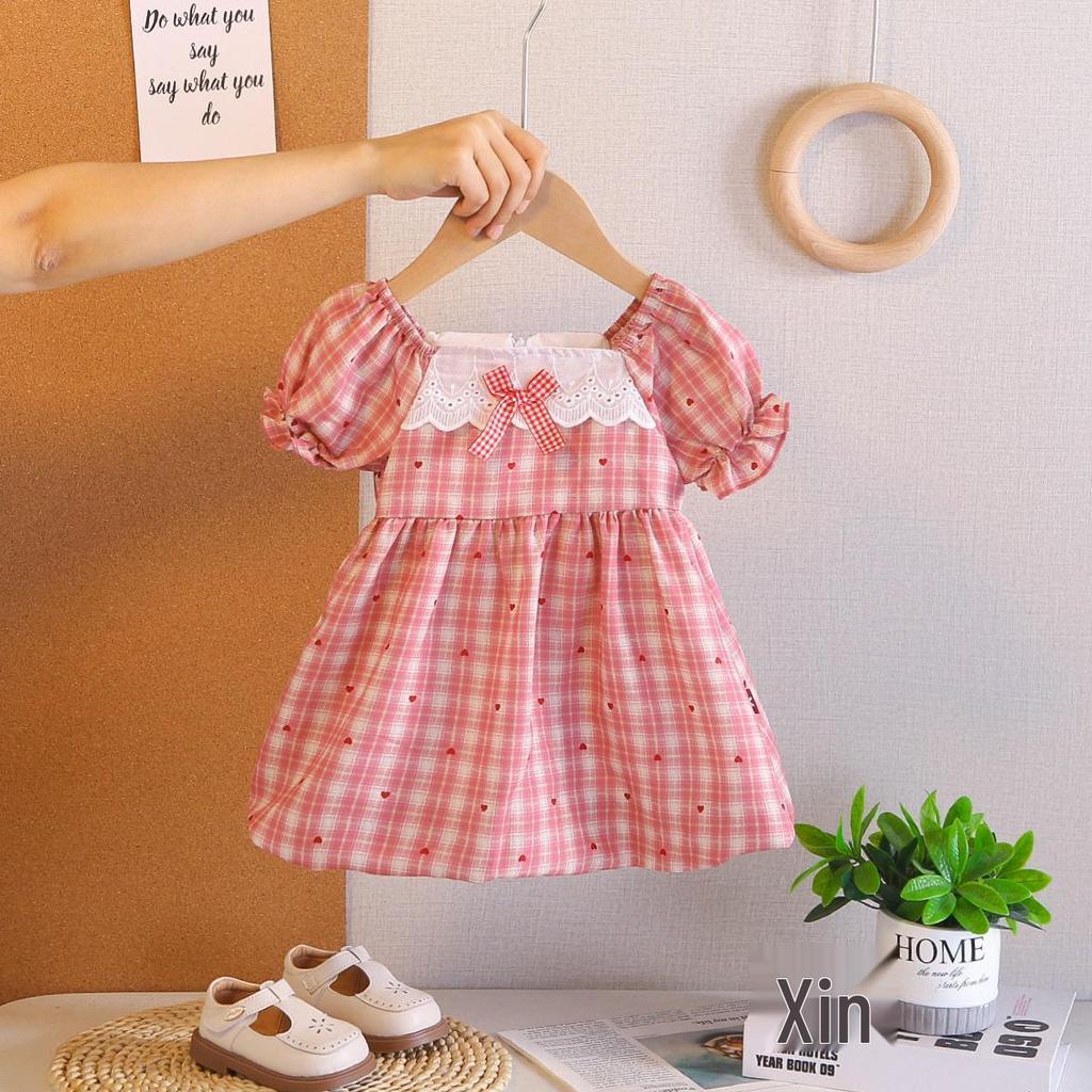 0-5 Years Girls' French Puff Sleeve Summer Dress