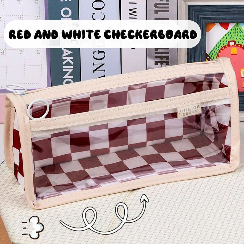 Kawaii Pencil Case Checkerboard Lattice Large Capacity Canvas Pencil Bag for students Multifuncional school Stationery box