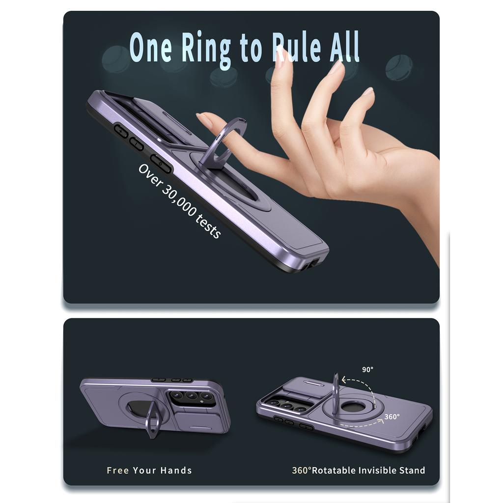 For Samsung Galaxy S23 FE Magnetic Phone Case PC+TPU Cover with Slide Lens Window