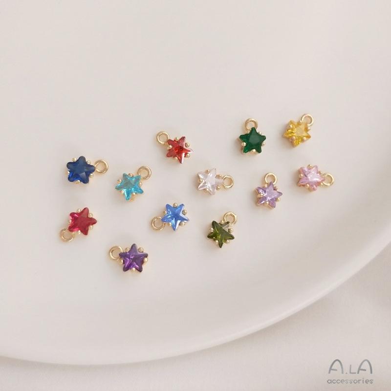 Colorful Pentagram Zircon Birthstone & Lucky Stone 14K Gold-Filled Pendant Charm with Long-Lasting Color.