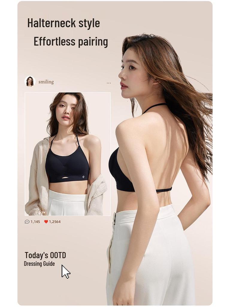 Dámská bezešvá podprsenka Push-Up bez kostic s odnímatelnými ramínky a krásným designem s otevřenými zády