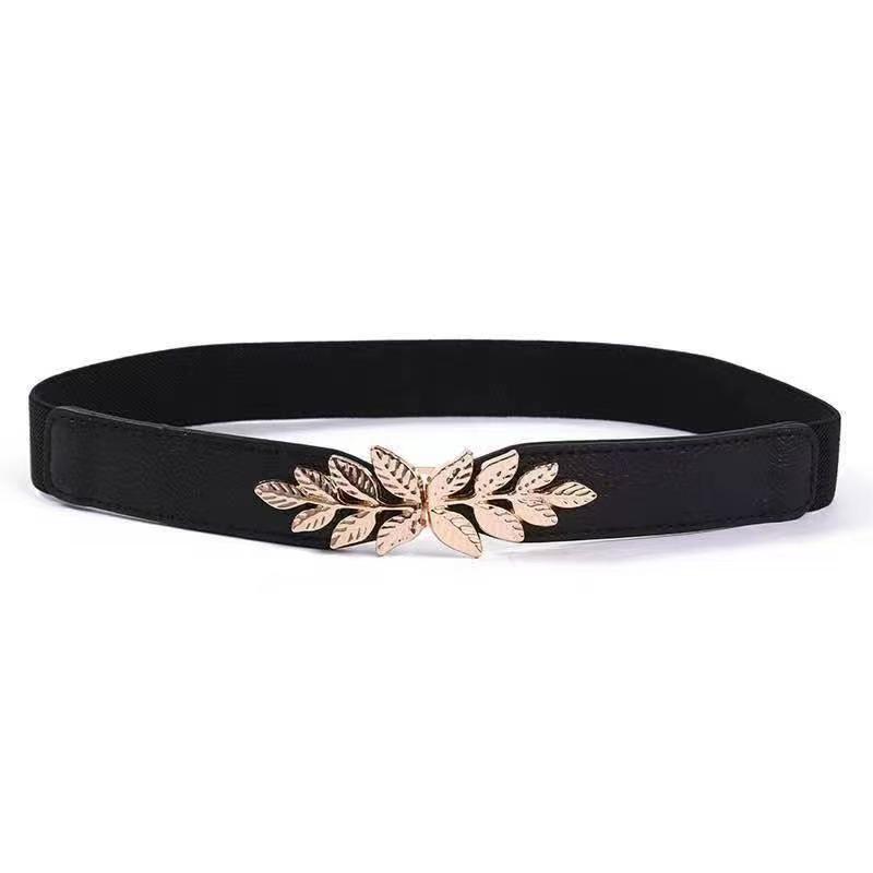 Women's Gold Leaf Buckle Elastic Waist Belt - 2025 Fashion for Dresses