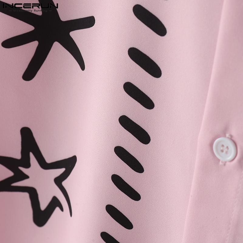 INCERUN Oversized Summer Men Lapel Neck 3/4 Sleeve Cartoon Print Casual Loose Shirts