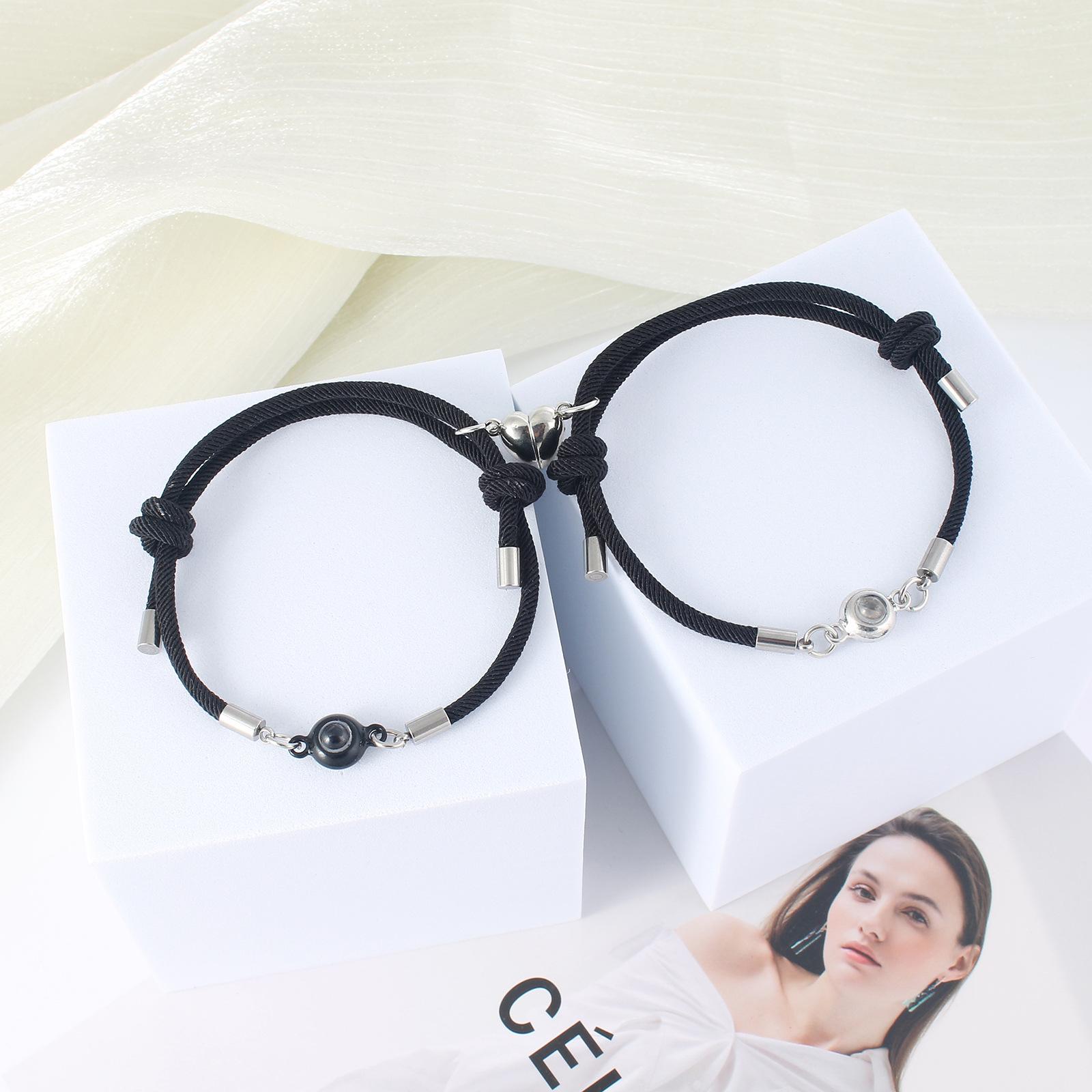 

Heart Magnet 100 Languages I Love You Couple Bracelets Set Of 2 For Men Women Friendship Rope Jewelry