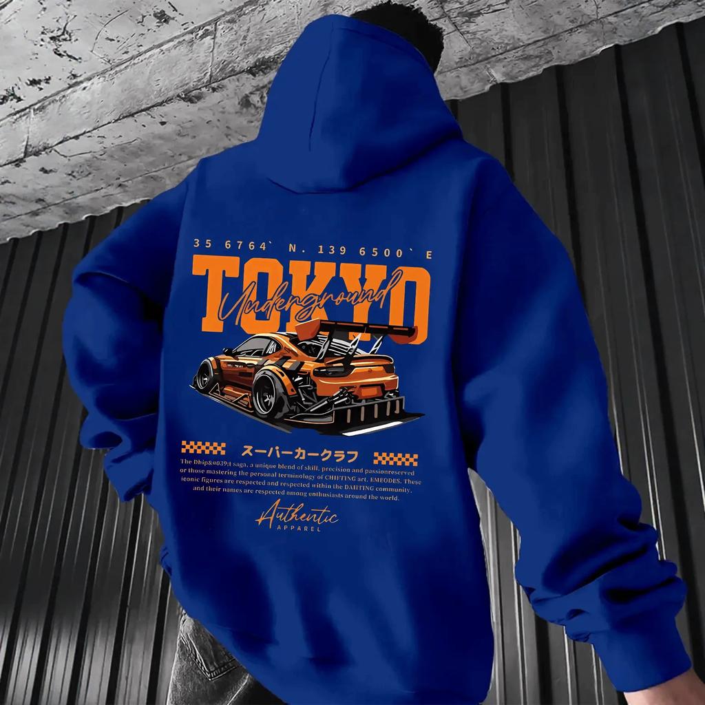 Sports Car Japanese Print Loose Hooded Sweater JDM Underground Racing Enthusiasts Men's and Women's Casual Pullover
