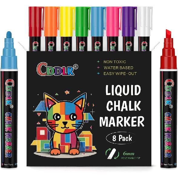 8 Pack Liquid Chalk Markers,Dry Erase Markers & Window Markers for Blackboards,Chalkboard Menu Board & Glass Car Window