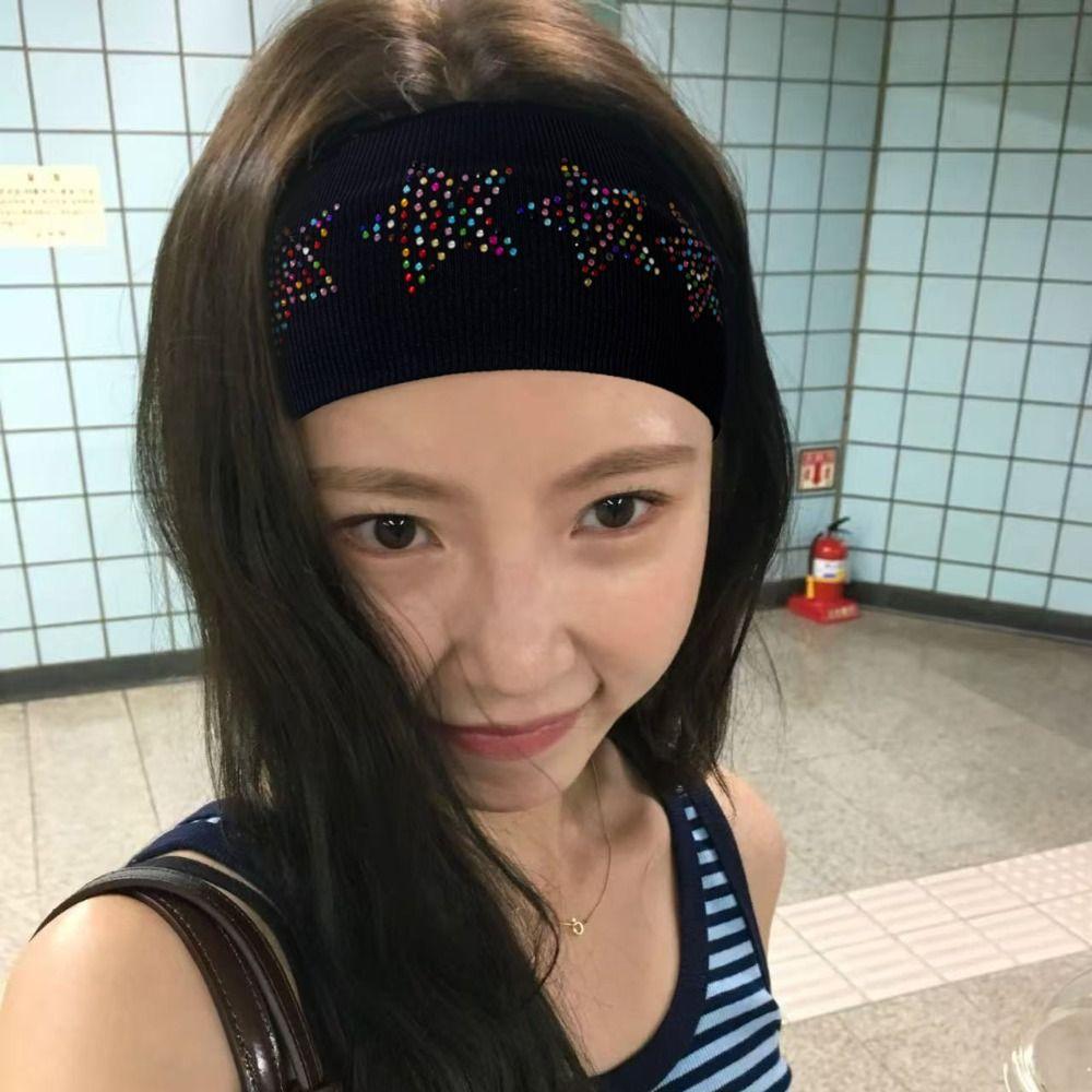 Pure Color Elastic Headband Soft Sports Hairband Hair Accessories Rhinestone Star Headband Makeup