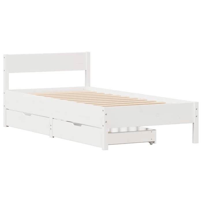 VidaXL Bed Frame with Headboard White 90x200cm Solid Pine Wood, Bedroom Furniture, Slatted Base, Wooden Bed, 3301759