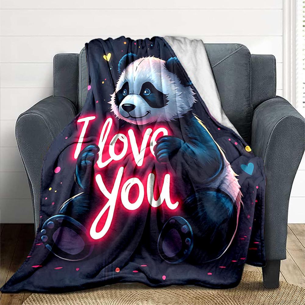 1pc Panda Love Heart Blanket, Lightweight Flannel Fleece with Digital Printing, Soft Warm for Sofa, Travel, Camping, Office, Couch, Chair, and Bed, Al