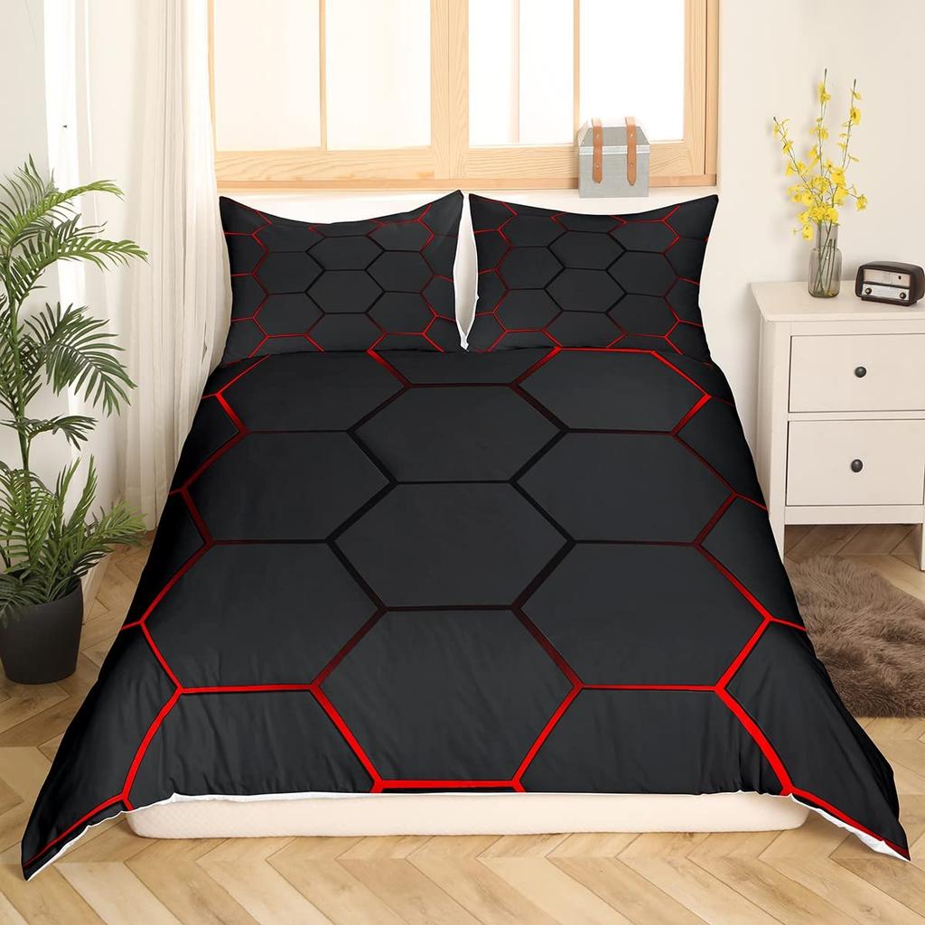 Honeycomb-Duvet Covers For Kids Teens Queen Lightweight Down Quilt Covers Room Decor 2 Pillowcases 1 Duvet Cover No Comforter