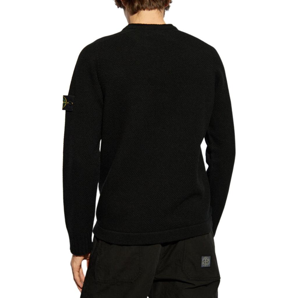 Stone Island Lambs Wool Crewneck Black Men Tops 8115568A3-V0029