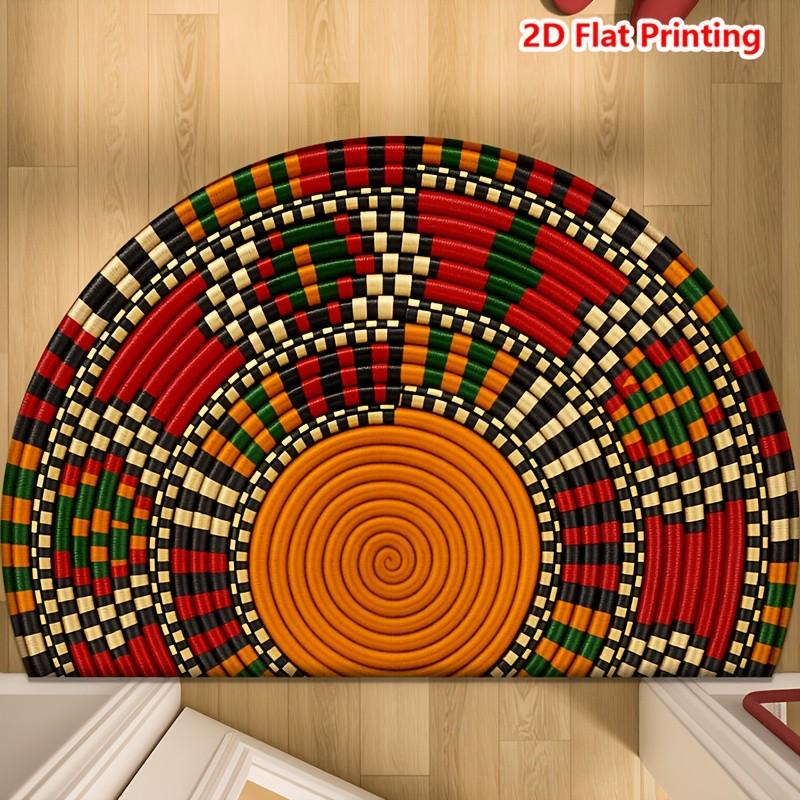 African Woven Basket Spiral Color Block Pattern Semicircular Doormat Entry Ethnic Rug Anti Slip Floor Mat For Bohemian Exotic