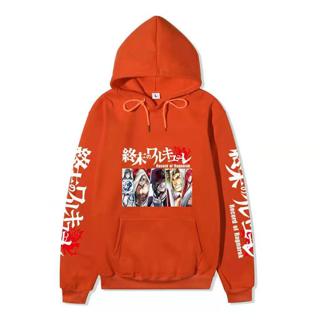 Record of Ragnarok Multiple Characters Anime Hoodie Japanese Dragon Vertical Sleeve Print Casual Pullover Sweatshirt