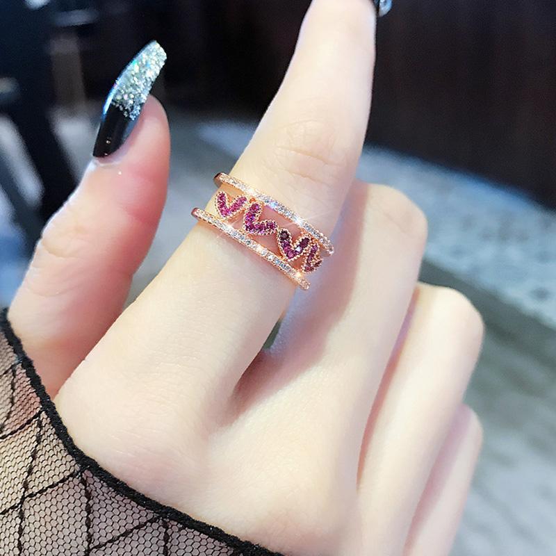 Color Circle Red Love Micro Stone Rose Gold Opening Rings For Women Fashion Gold Metal Geometric Jewelry Gifts