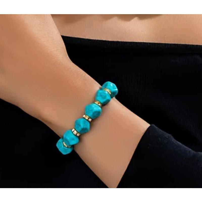 Богемский бирюзовый браслет из рисовых бусин, элегантный подарочный набор браслет-ожерелье