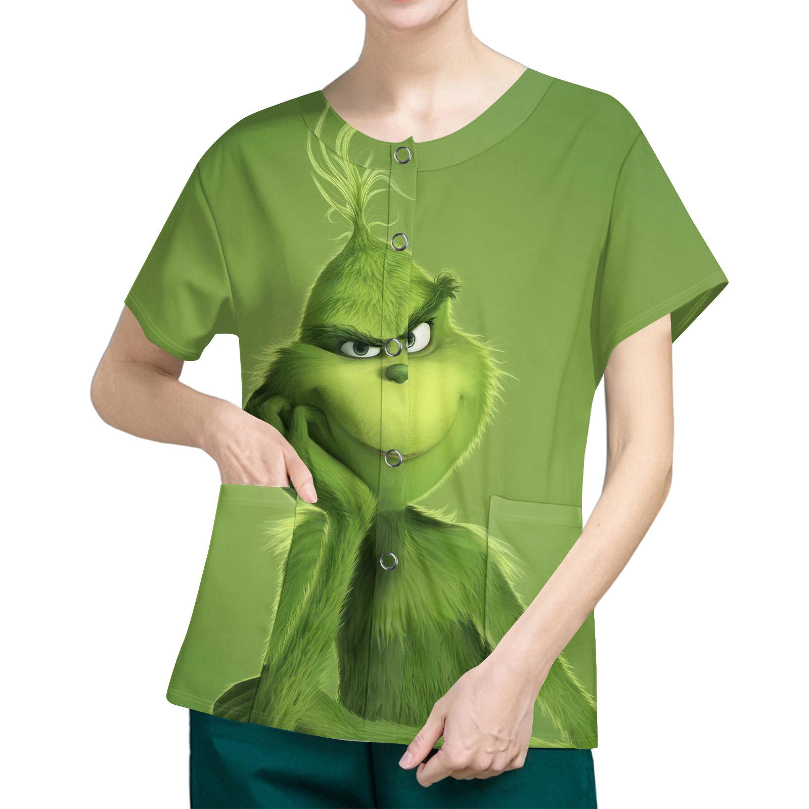 

Женские карманы с короткими рукавами и рисунком, воротник-стойка с рабочим принтом, однобортная защитная одежда, куртка-кардиган, топ L зелёный