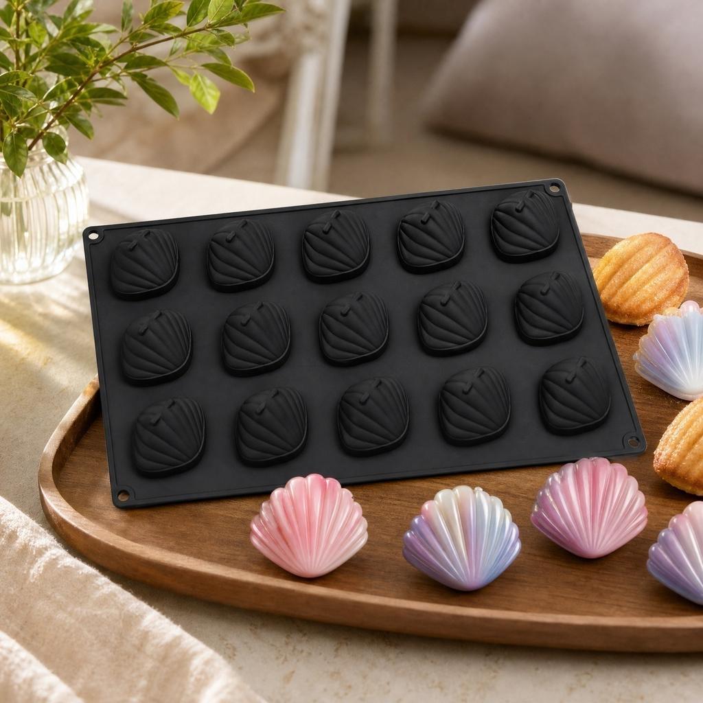 15 Cavity Silicone Shell Mold Flexible Baking Mold for Resin Chocolate Cake Soap Making with Non-Stick Surface and Heat Resistance