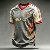 Men's Casual V Neck Short Sleeve Shirt Breathable Fabric Lightweight Fit Mexico Letter Print Sports Tee