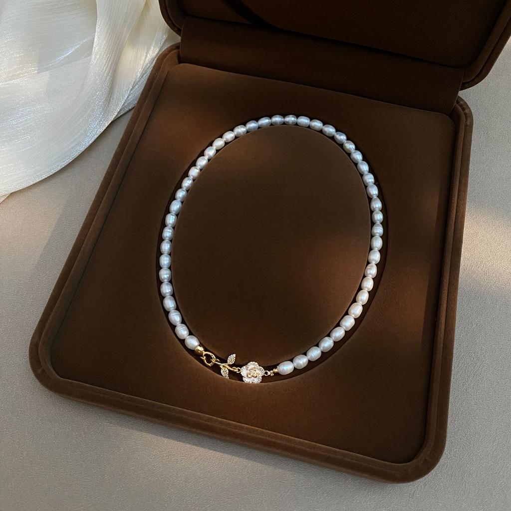 Sweet Camellia Flower Natural Freshwater Pearl 14K Gold Filled Female Short Choker Chain Necklace Wedding Gifts No Fade